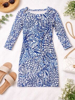 Lilly Pulitzer Blue and White Abstract Print Mini Dress